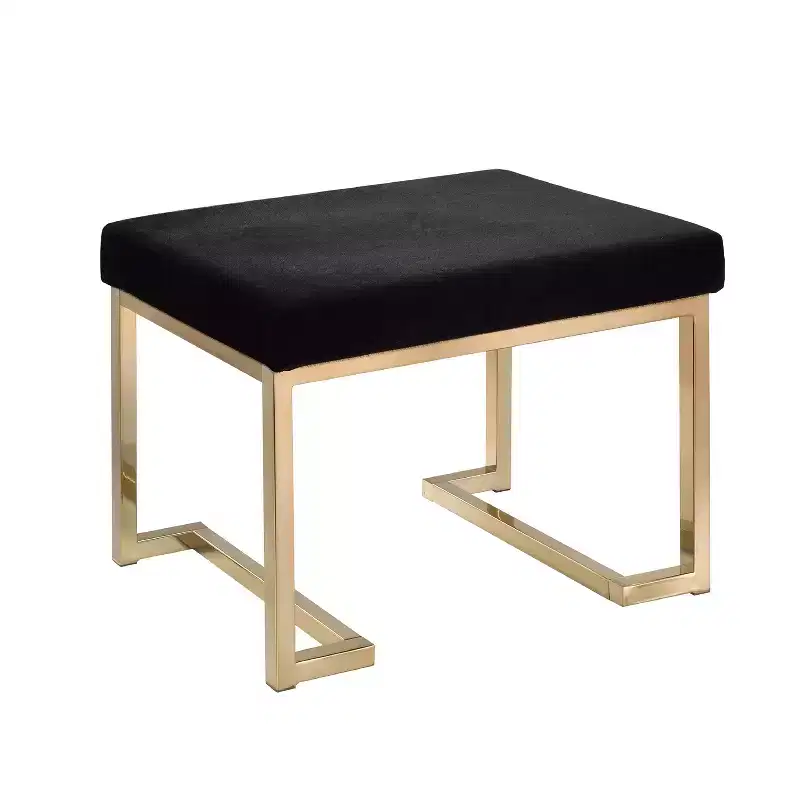 Simple Relax Upholstered Ottoman with Metal Base in Black and Champagne