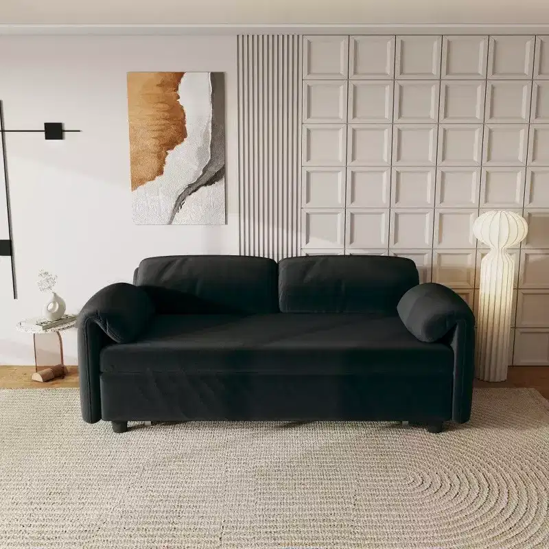 54-inch Modern Convertible Sofa, Velvet Sofa Bed with Storage Pockets, Retractable 2-in-1 Loveseat for Living Room, Small Space