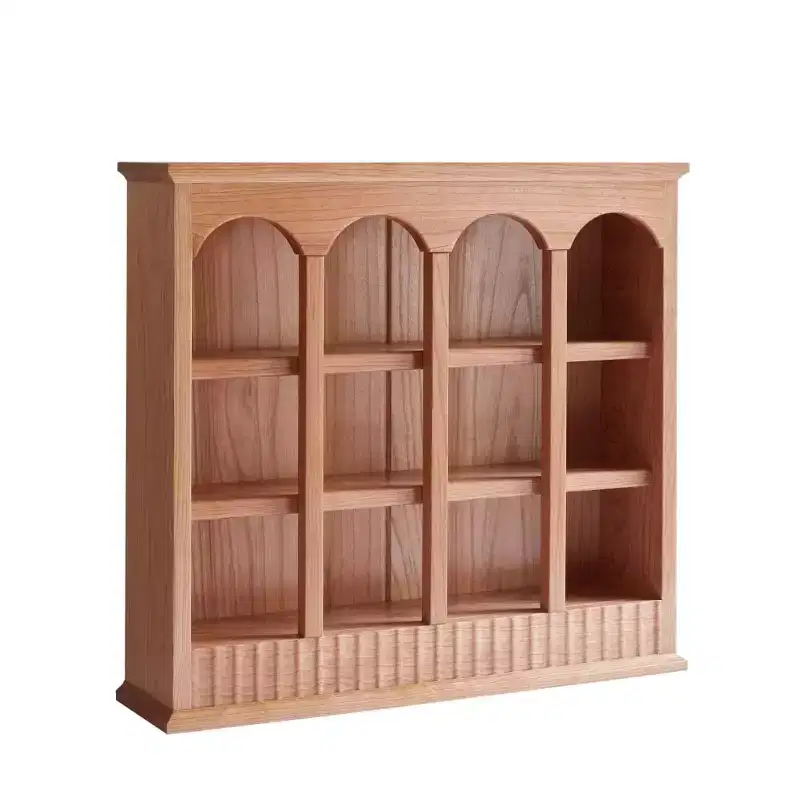Vintage Solid Cherry Wood Pigeonhole Cabinet, Countertop Kitchen Shelves Organizer with Arched Cubbies for Spices or Tea Cups