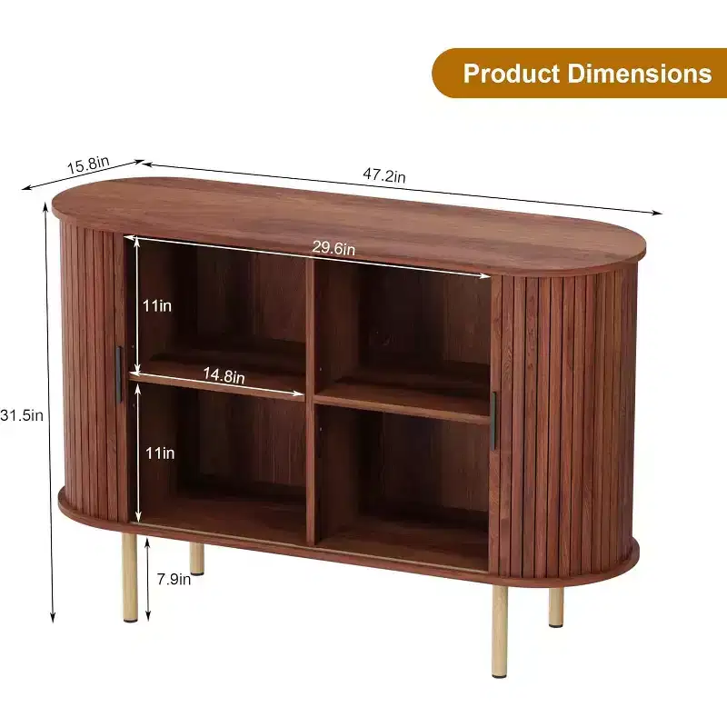 Sideboard Cabinet with Storage, 47 in Mid Century Modern Accent Cabinet, Sliding Door Entryway Small Storage Cabinets for Kitchen, Living Room
