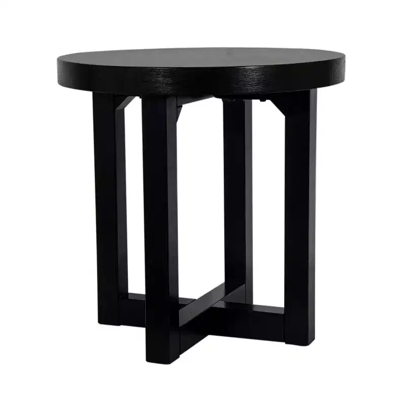 East at Main Round Crisscross Base Accent Table Black: Mango Wood, 17.9" High, 35.9" Wide