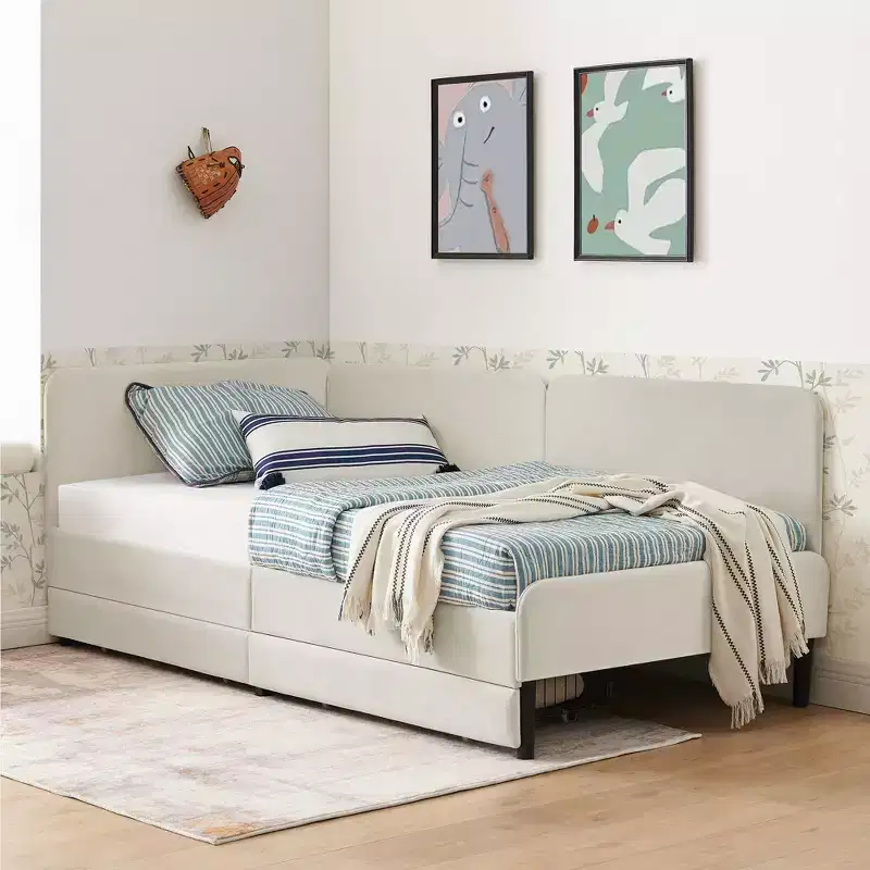 Twin/Full Size Daybed, Velvet Platform Bed Frame with 2 Drawers, Adjustable Sofa Bed - ModernLuxe