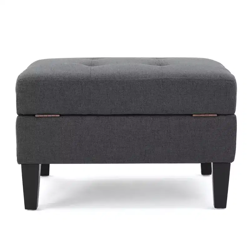 Modern Square Storage Ottoman with Cushion End Of Bed Bench with Wooden Legs Entryway Bench for Bedroom Living Room