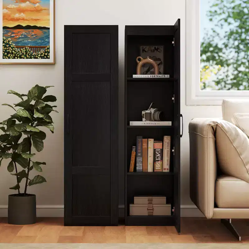4-Tier Storage Cabinet with Door, Freestanding Bathroom Cabinet for Small Spaces, Black/Natural/White