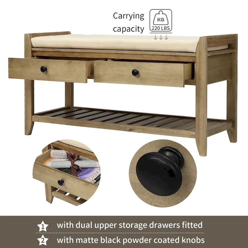 Multi-purpose Shoe Rack with Cushioned Seat and Drawers