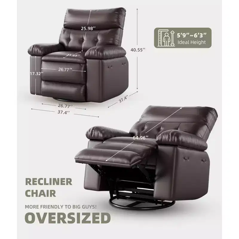 PU Leather Manual Recliner, 360 Degree Rotating Adult Rocking Chair with Side Pockets, Modern Single Sofa Recliner, Beige