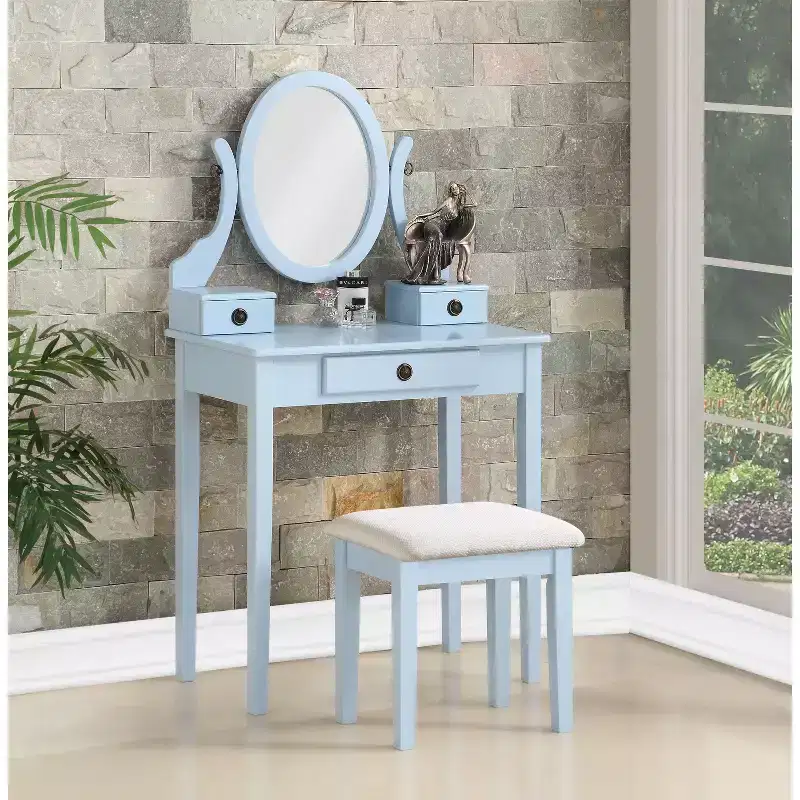 Moniys Wood Moniya Makeup Dressing Dressing Table and Chair Set, Blue