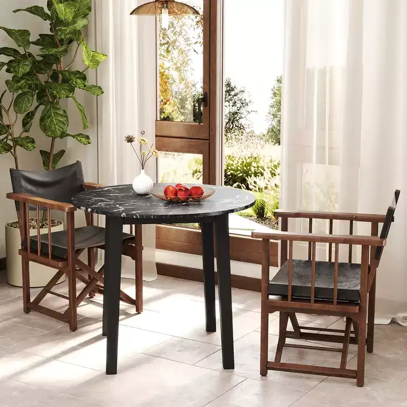 Costway 35 Kitchen Table Round Dining Table w/ Marble-textured Veneer Tabletop