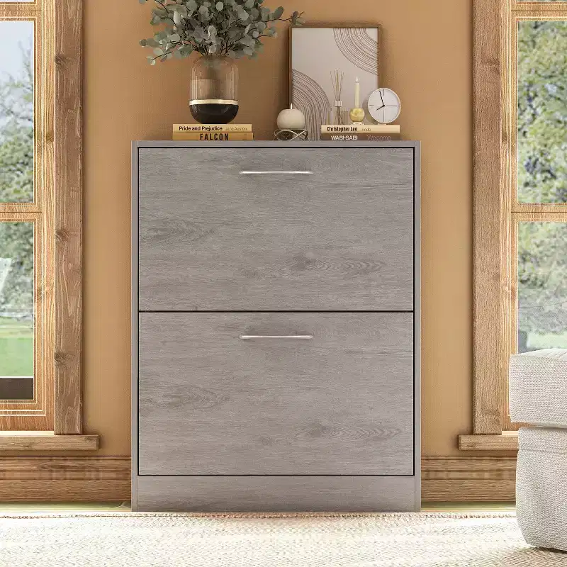 Famapy Gray Entryway Shoe Cabinet With Flipped Drawers