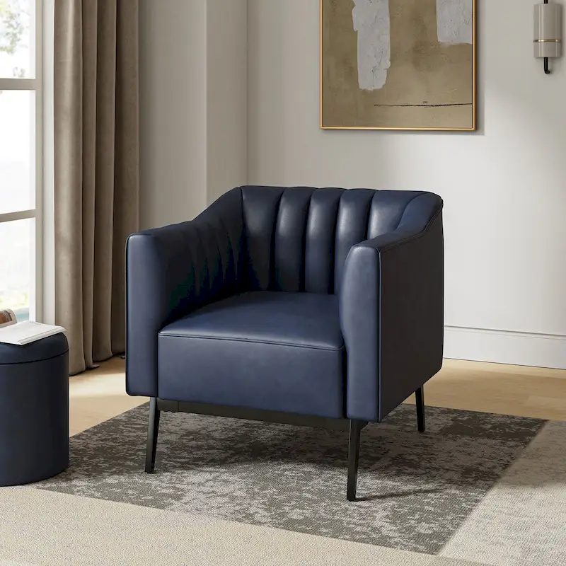 Alfons Industrial Leather Chair with Channel Tufting and Metal Leg by HULALA HOME