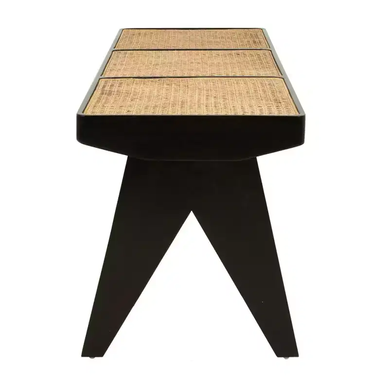 East at Main 55" Franco Bench Black: Handwoven Rattan, Mango Wood Base, Rectangle Shape, Unupholstered