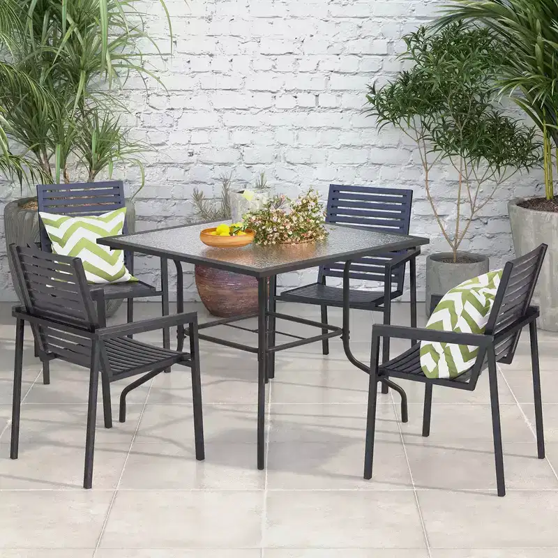 Costway 35'' Patio Dining Table Tempered Glass Top Bistro Table with 1.5'' Umbrella Hole