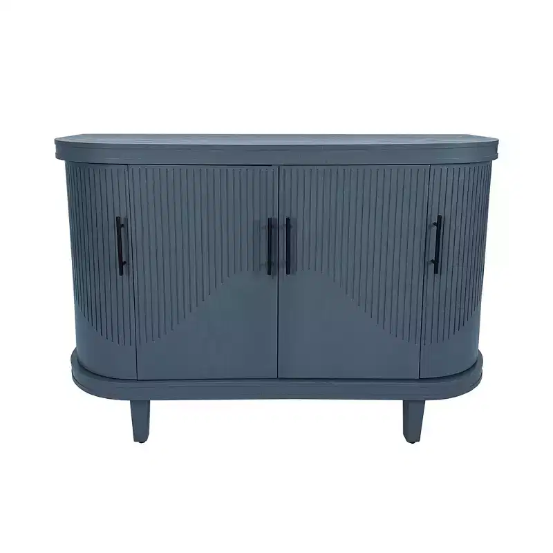 Modern Curved Wood Sideboard, 4-Door Console Cabinet with Adjustable Shelves, Decorative Storage for Coffee Bar or Entryway