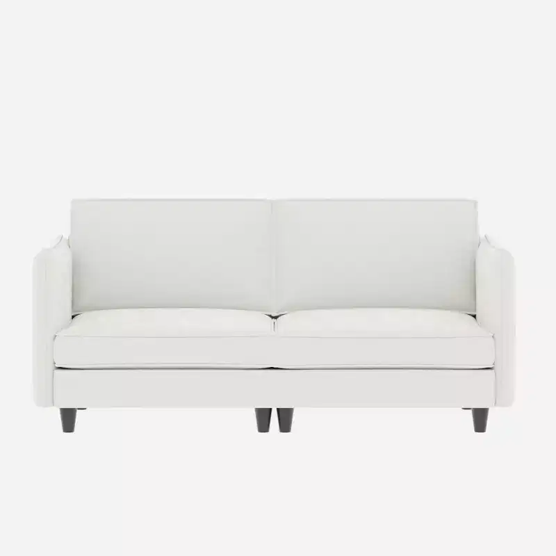 Modern Loveseat Sofa with Slim Armrests, Soft Cushions & Wooden Legs, for Living Room or Apartment, White