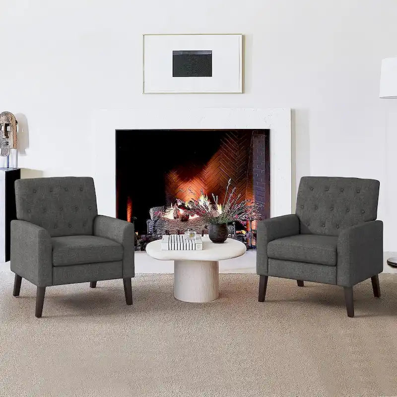 Linen Accent Chair Comfy Living Room Chair with Arms Upholstered Button Tufted Armchair Modern Arm Chairs Set Of 2