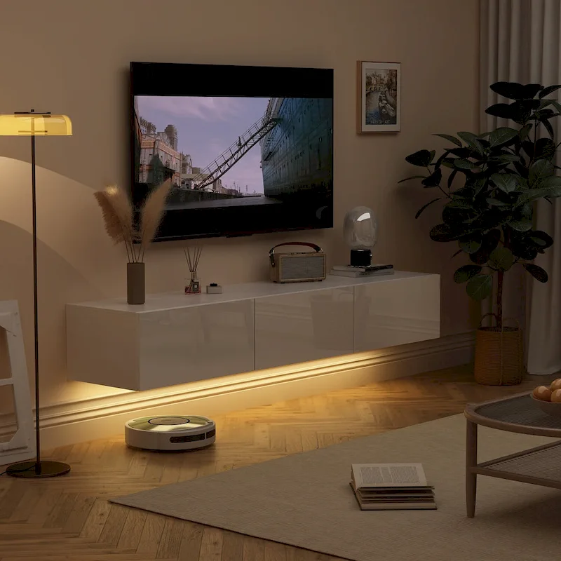 63 TV Stand Hanging TV Consoles Wall TV Cabinet with LED Entertain