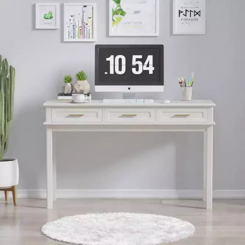 Cream White Makeup Vanity Desk Dressing Table with 3 Drawers, Office Writing Desk Entryway Console Table Storage Accent Table, No Mirror - ModernLuxe
