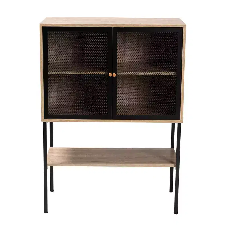 Baxton Studio Asher Wood and Metal 2 Door Sideboard Dining Cabinet Natural Brown/Black : Fixed Shelves, Particle Board Frame