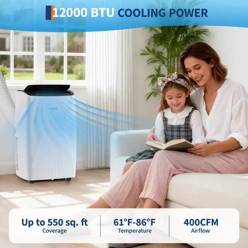 14000 BTU Portable Air Conditioner, 3-in-1 Portable Indoor AC Unit for Rooms to 700 Sq. Ft. with Cooling, Dehumidifier & Fan Modes, Remote, 24H Timer
