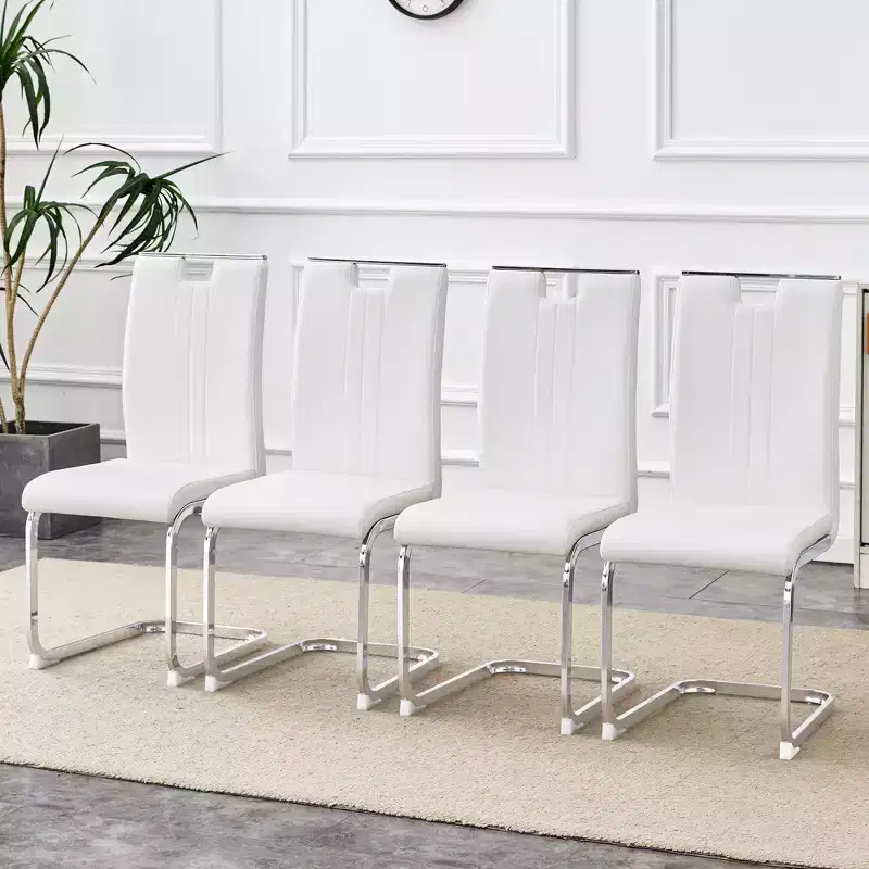 Set of 4 PU Bow-Shaped Dining Chairs with Ergonomic Backrest, Dimensions 15.7x20.5x39 Inches