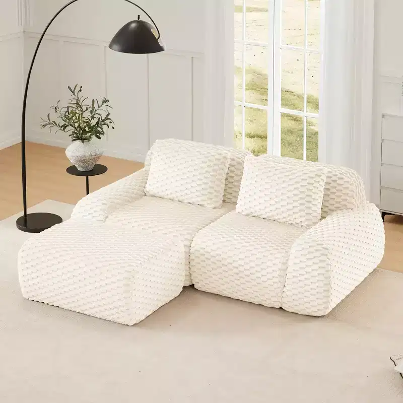 82 L-Shaped Modular Sofa Flannelette 2-Seater Ottoman Buckle No Assembly Cream
