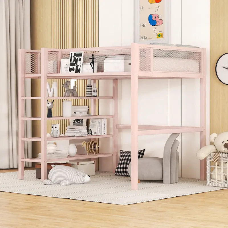Twin Loft Bed with Four Shelves