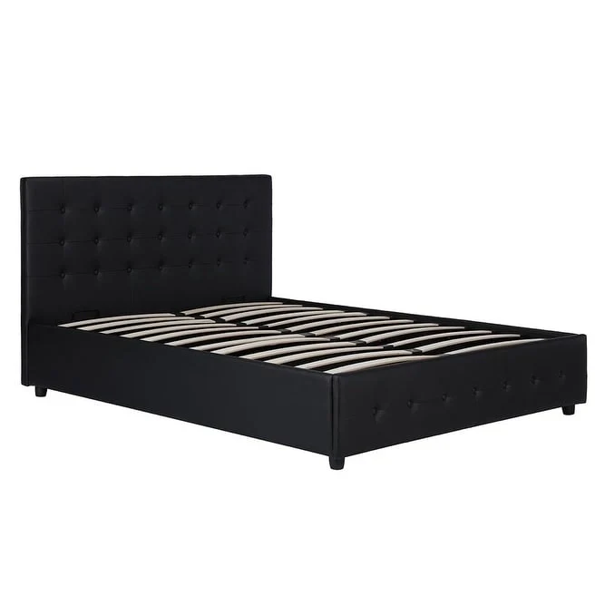 Full Size Faux Leather Storage Bed with Tufted Headboard