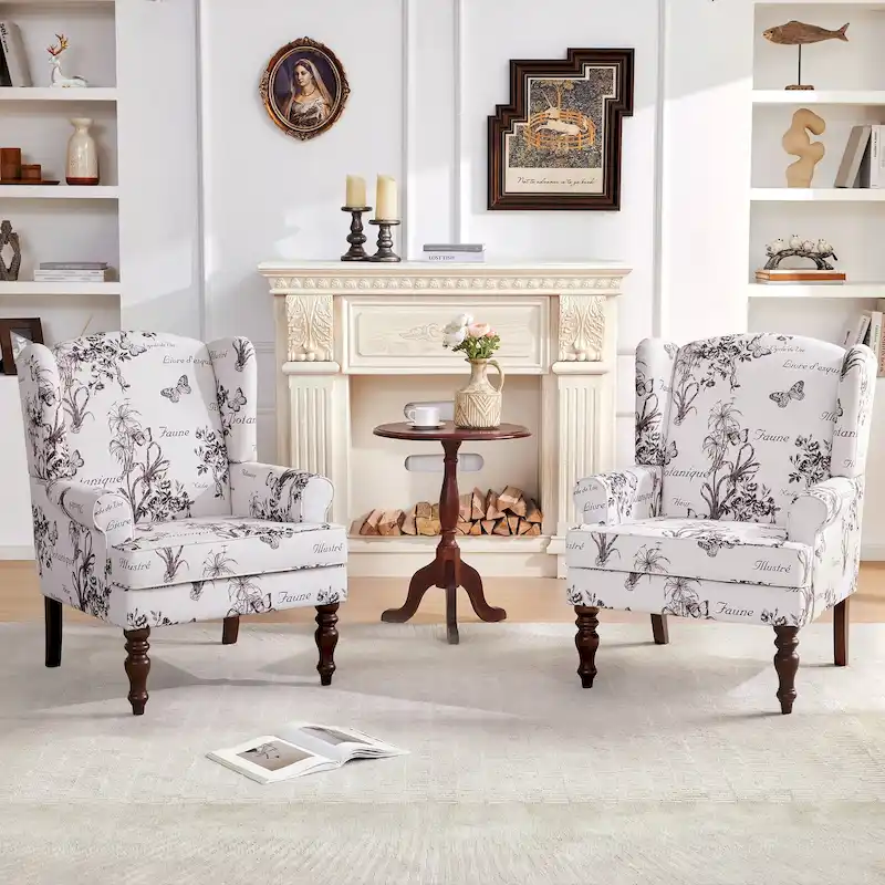 Accent Armchair with Turned Legs Set of 2 Blue/ Beige / Grey
