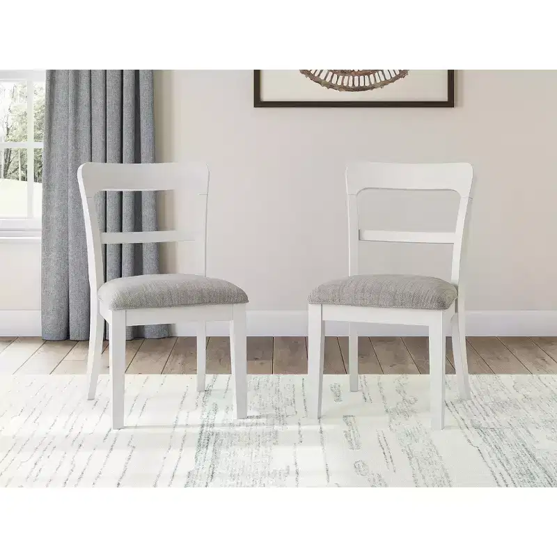 Dining Upholstered Side Chairs, Set of 2, White Wood Frame with Polyester Seats, Farmhouse Bistro Style