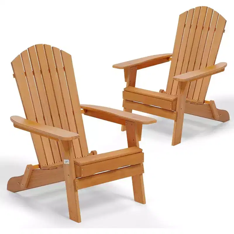 VINGLI Folding Adirondack Chairs Set of 2, Wood Adirondack Chair for Outdoor, Foldable Fire Pit Chairs for Patio, BBQ, Porch, Yard, Pool