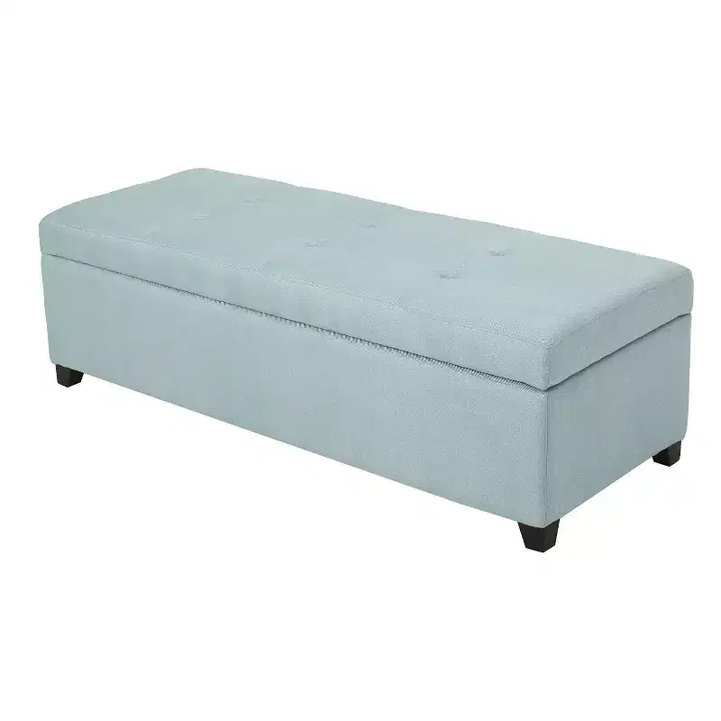 Fabric Storage Ottoman Bench - Light Blue with Tufted Lid