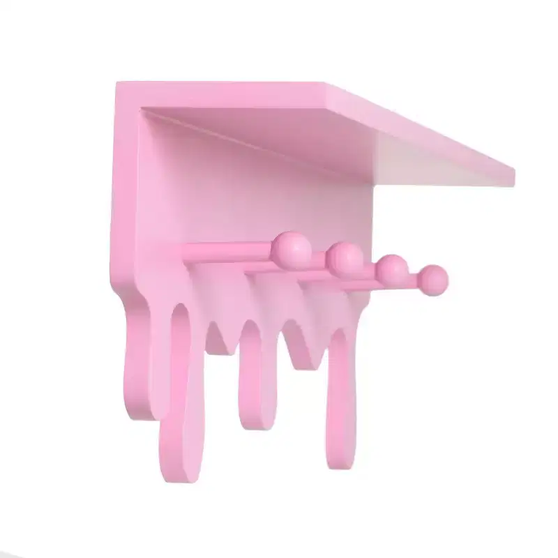 Prism Drippy Pink Wall Shelf with 4 Hooks