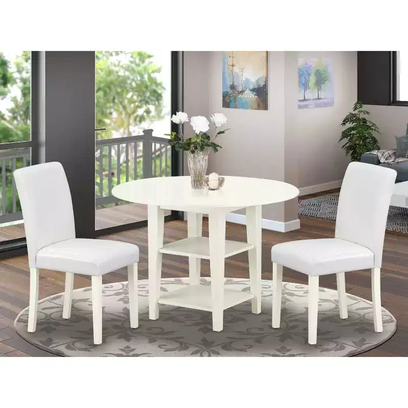 Modern Dining Set 3pc - Round Table & 2 Parsons Chairs - 42 Inch - City Chic Design