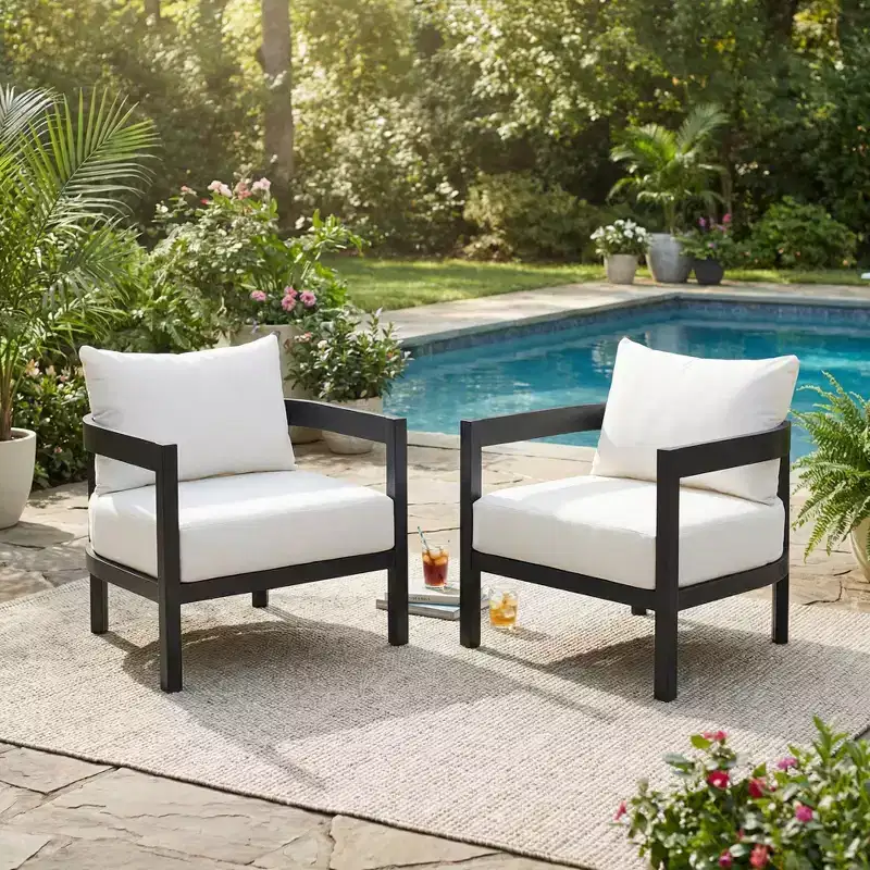 Christopher Knight Home Daniela Modern Aluminium Patio Accent Chairs with Cushion and Curved Backrest (Set of 2)