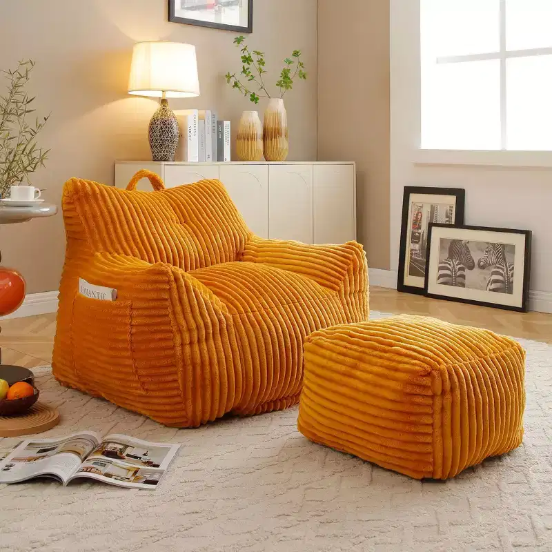 Okak Giant Bean Bag Chair with Ottoman, Floor Sofa Chair Lounge Chair with Arms, Gaming Bean Bag Chairs for Adults for Living Room