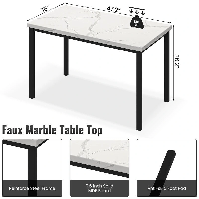 Grondin Modern Style Faux Marble Top 5-Piece Casual Dining Set with 4 Velvet Upholstered Dining Chairs
