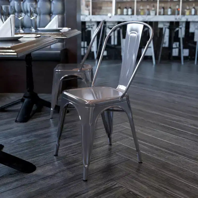 Emma and Oliver Clear Coated Metal Indoor Stackable Chair