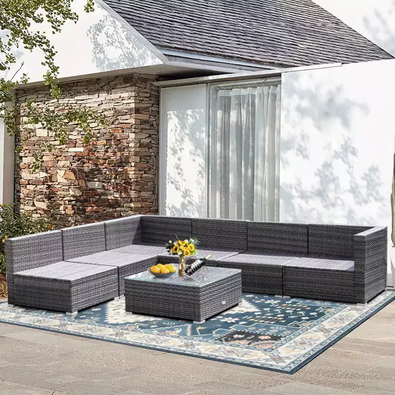 Costway 7PCS Patio Rattan Furniture Set Sectional Sofa Cushioned Garden Navy