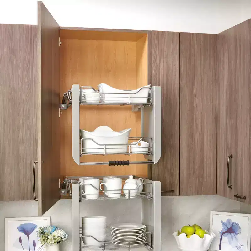 Convenient Heavy-Duty -Tier Mounted Wall Cabinet Pull-Down Shelving System