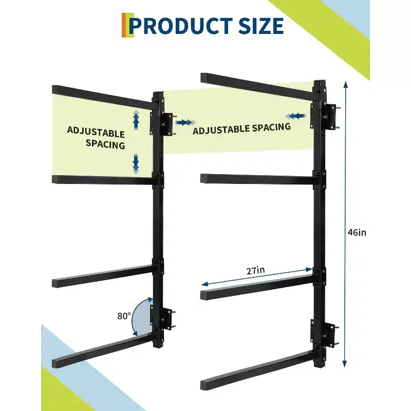 Heavy Duty Adjustable Kayak Storage Rack 4-Kayak Capacity Metal Wall Mount Holder Fits Canoe, Paddle Board, Surfboard 400 lbs Load Organizer