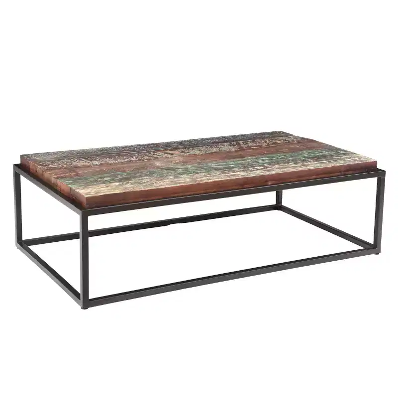 Asam Solid Reclaimed Wood Top Coffee Table Brown - Timbergirl: Hand-Welded Iron Frame, No Assembly Required