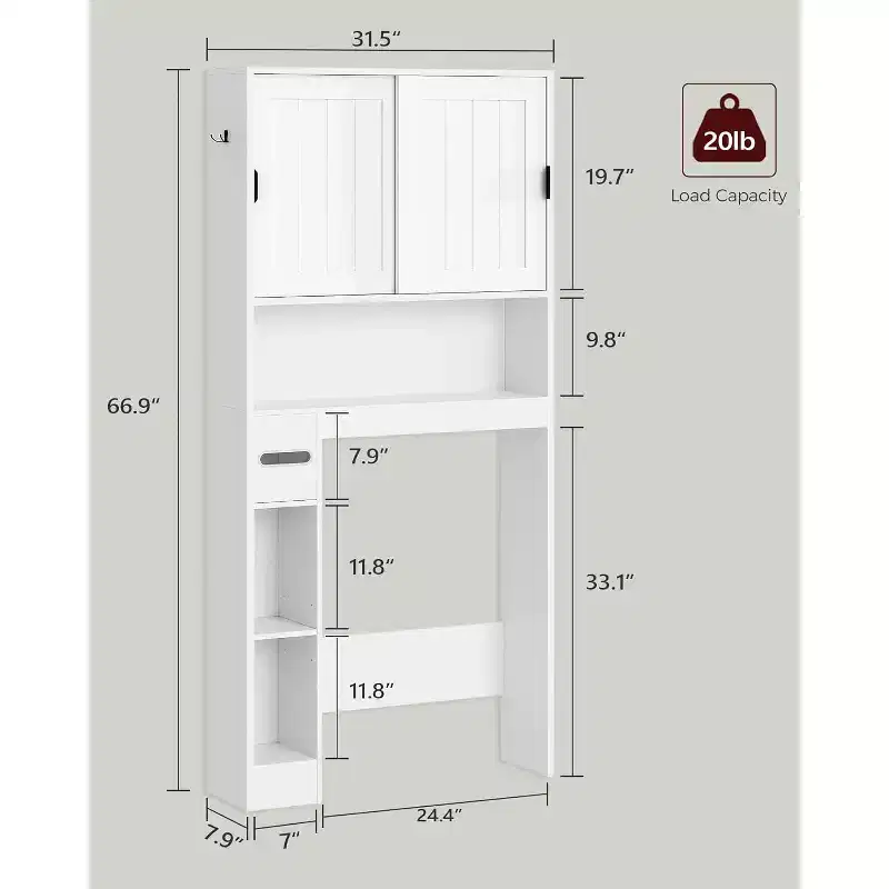 Dcolora Over The Toilet Storage Cabinet, Farmhouse Storage Cabinet Over Toilet with Sliding Doors