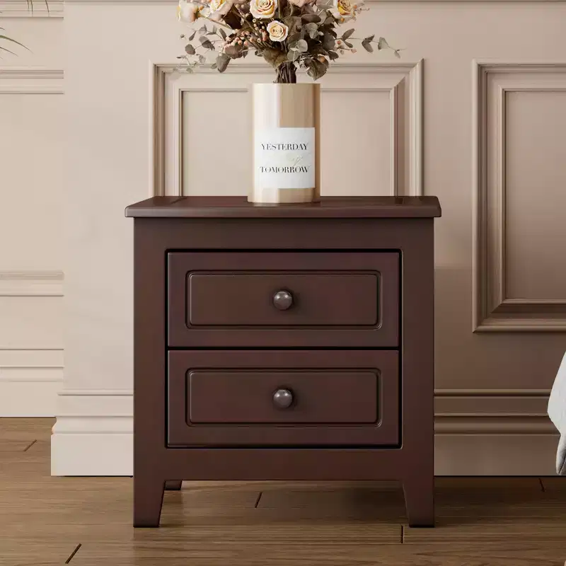 Mid-Century Modern Nightstand LED/Night Light 2-Drawer Solid Wood (WF308187AAD)