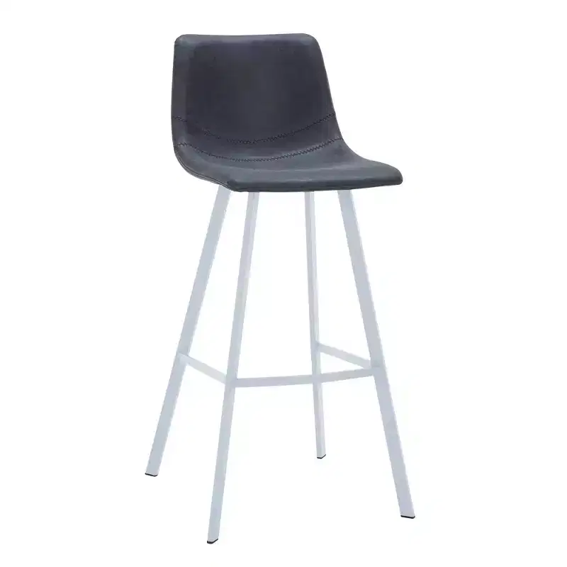 LeisureMod Elland 41 Upholstered Leather Bar Stool with Iron Legs - Modern White Base and Footrest Counter Height Stool for Kitchen, Bar, and Pub