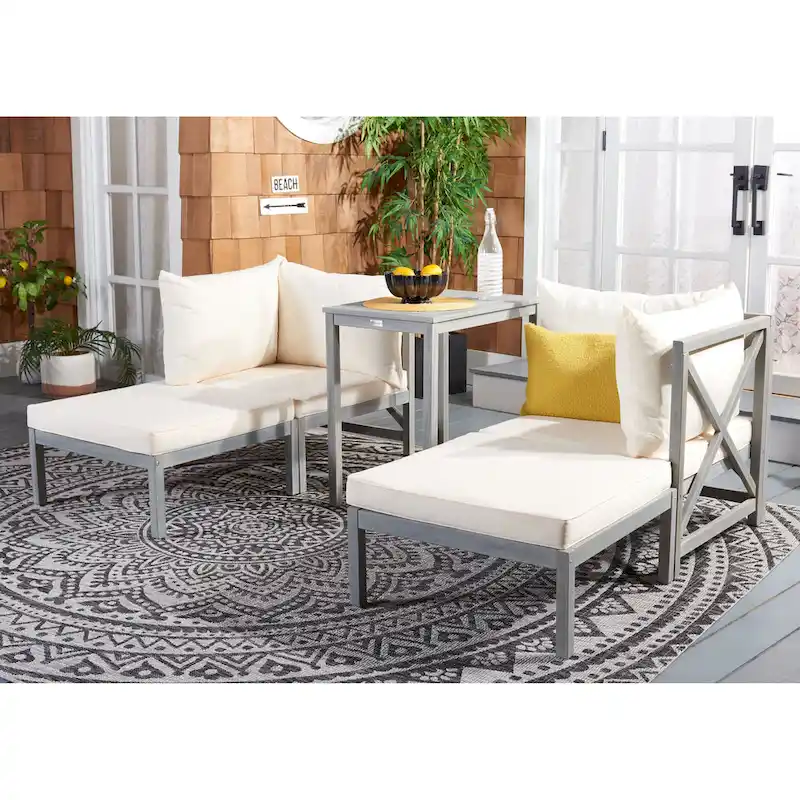 SAFAVIEH Outdoor Living Ronson 5 Pc Sectional Set - Ash Grey/Beige - 27W x 27D x 27H