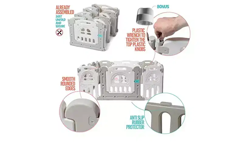 14-Panel Baby Playpen with Adjustable Shape and Foldable Design