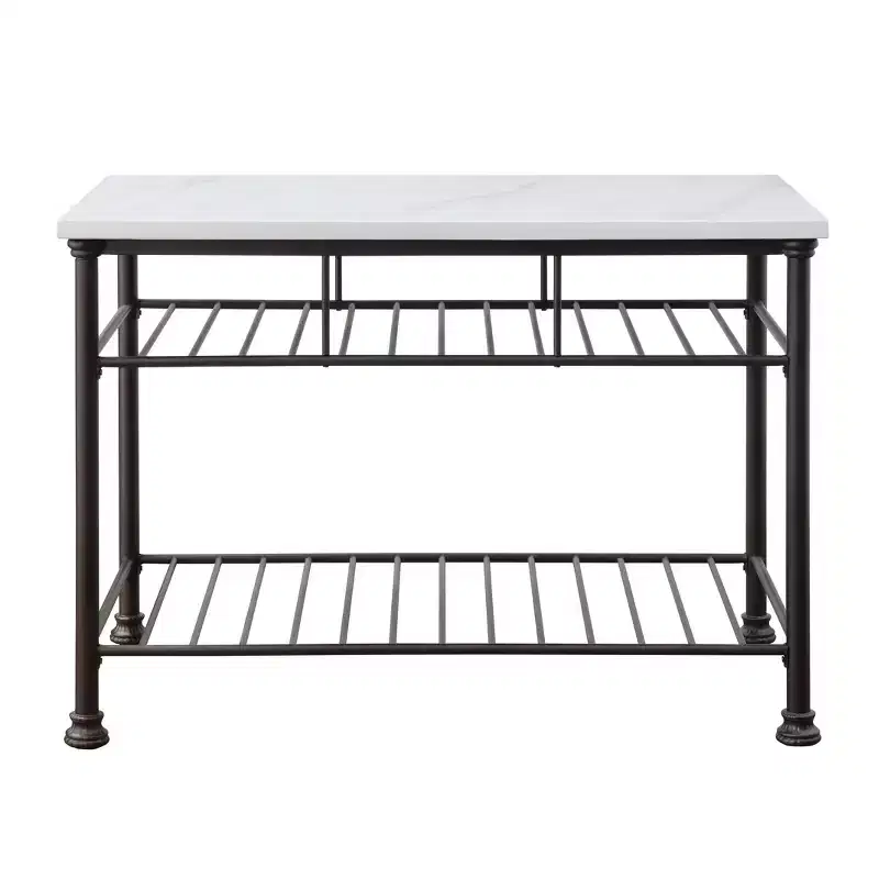 50 Freyja Kitchen Island White Cultured Stone/Gray Finish - Acme Furniture: Metal Frame, Storage Shelves