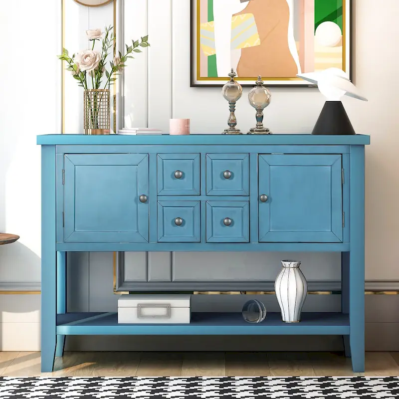 Nestfair Retro Sideboard Console Table with Drawers and Bottom Shelf