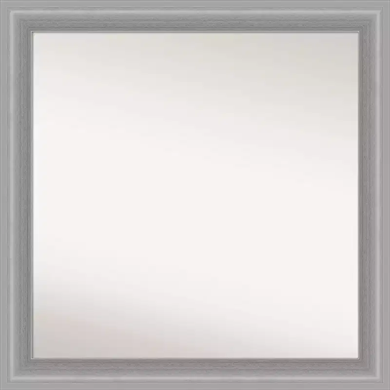 31" x 31" Non-Beveled Peak Polished Nickel Wall Mirror: Amanti Art, Square Framed, Modern Decor
