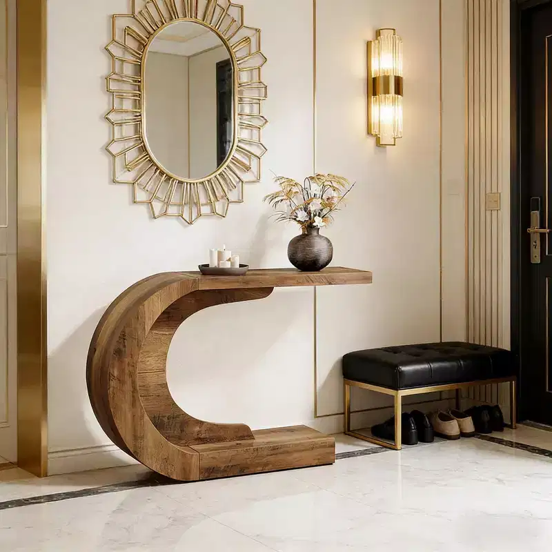 GDFStudio Marne Contemporary C-Shaped Wood Console Table